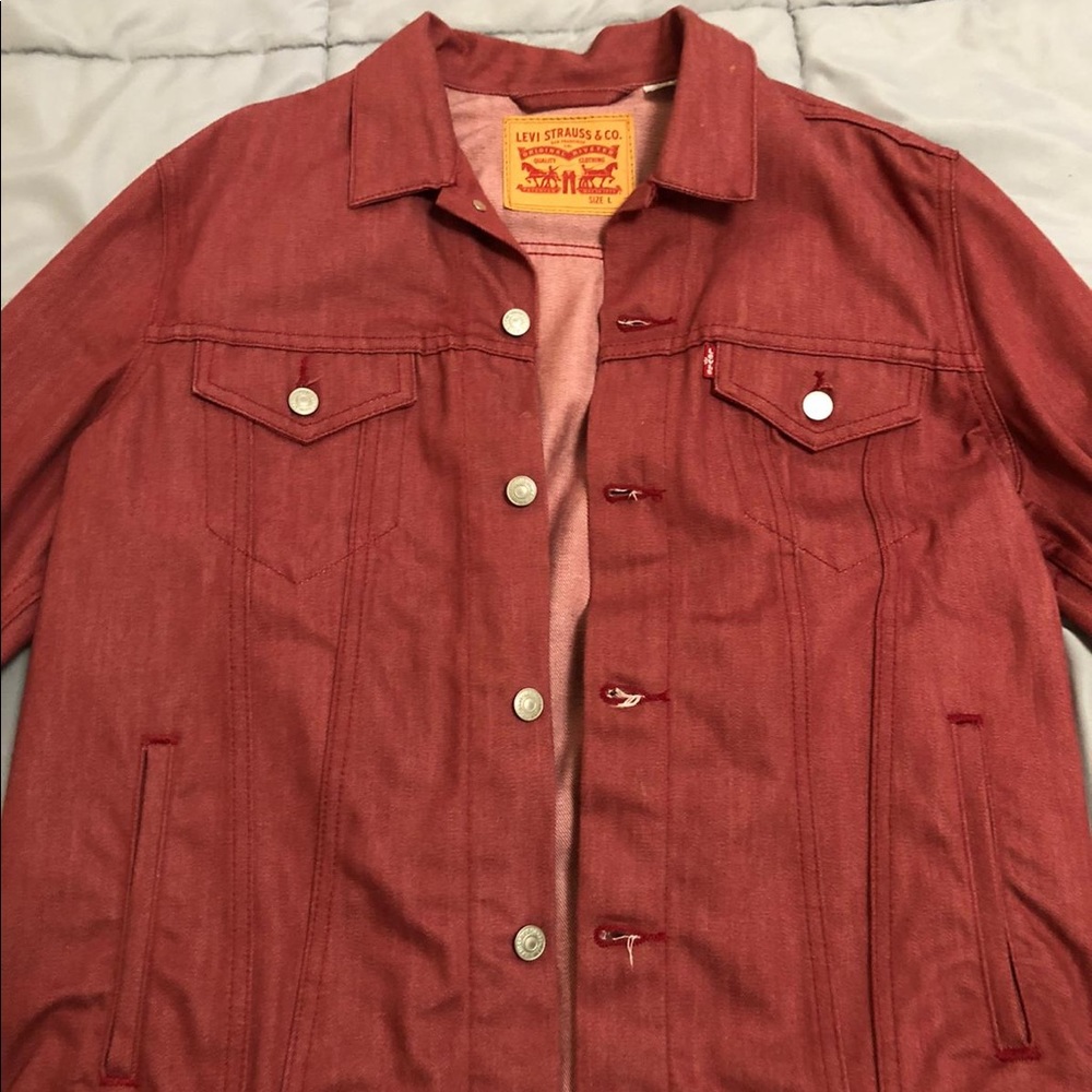 Red denim jacket